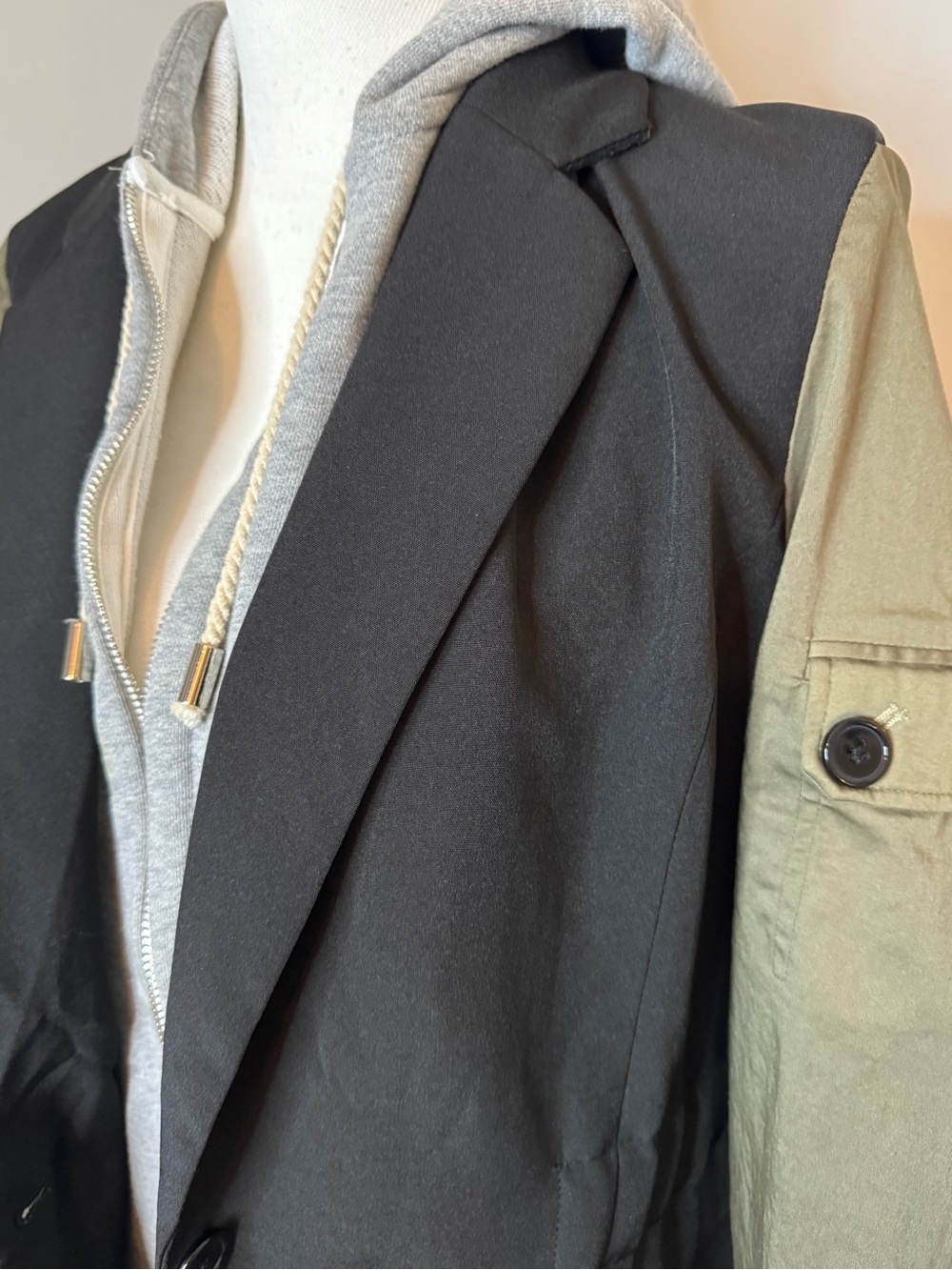 Vici Two-Tone Black & Olive Military Field Blazer Size L - Picture 3 of 7